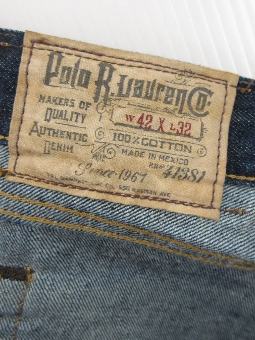 Polo Ralph Lauren Jeans 42X32 Varick Slim 625 Selvedge Straight Denim